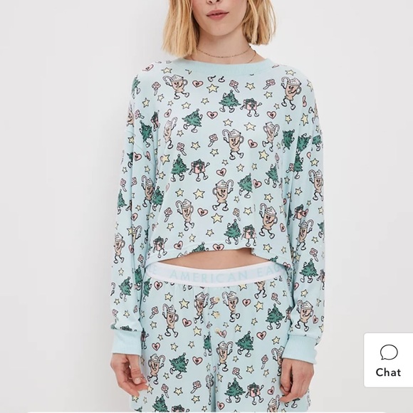 American Eagle Festive Plush PJ Set - Picture 1 of 3